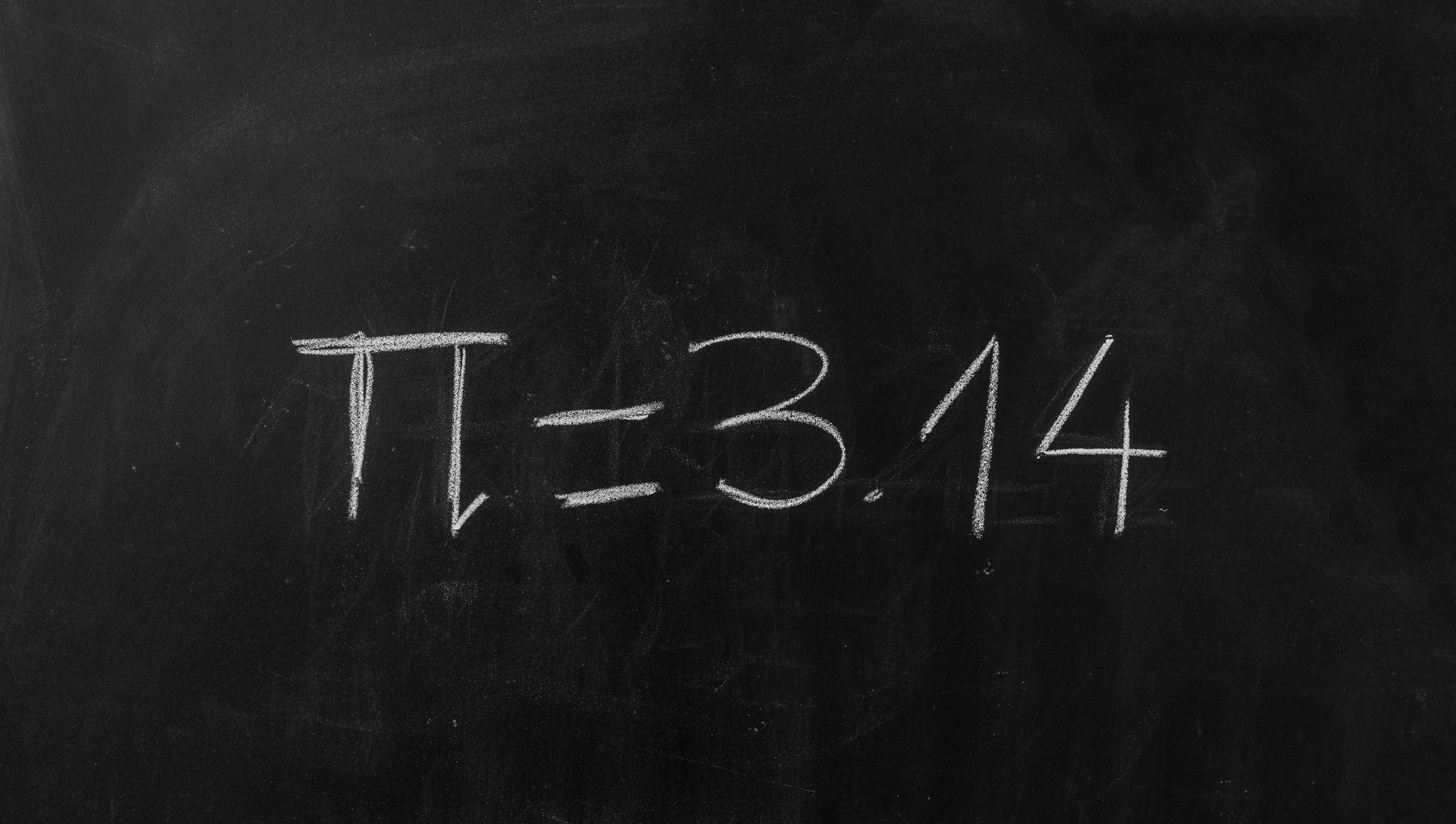 Pi number, mathematical constant chalk drawing on a school black board